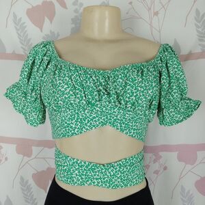 Shein floral print twist tue back crop top Size Large